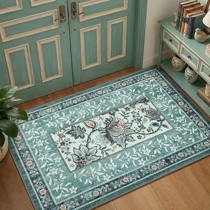 GarveeHome Teal 2x6 Washable Kitchen Runner Rugs Non Slip Provence Botanical - Image 4