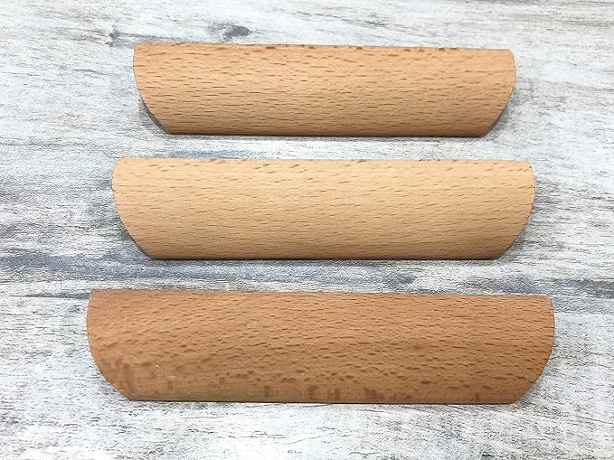 10Pcs Unfinished Wood Solid Furniture Pulls Handles,Unfinished Unpainted Paintable Wooden Handles Cupboard Closet Drawer Handle Pull,Length 4.84",Hole Dis.3.78"