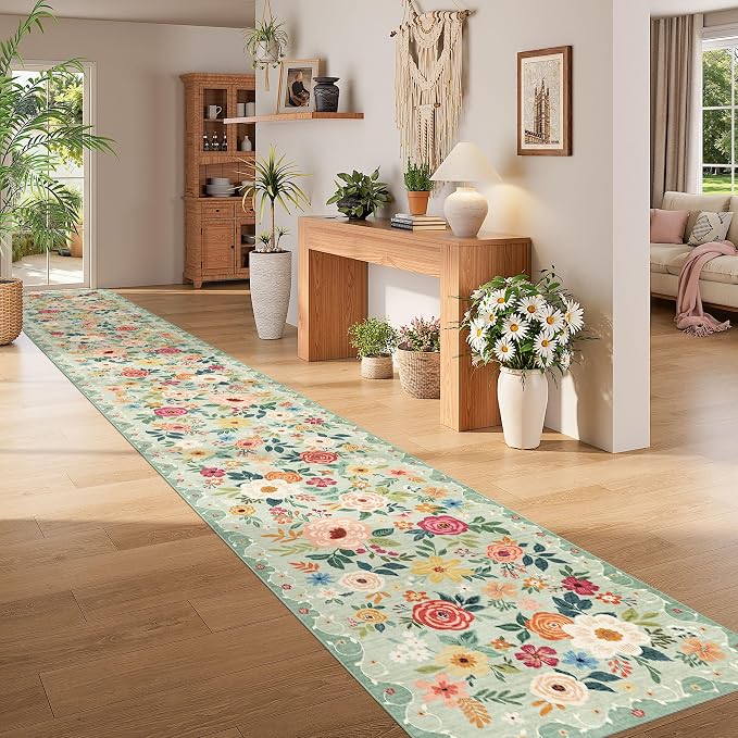 DUKINO 3x20 Runner Rug for Hallway, Floral Washable Long Runner Rug, Low Pile - Image 5