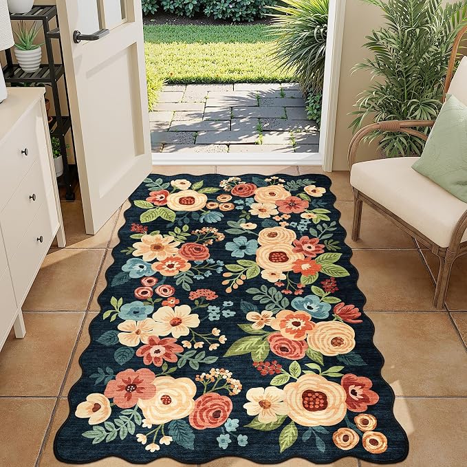 DUKINO 3x5 Area Rugs, Non Slip Floral Washable Rug by DUKINO