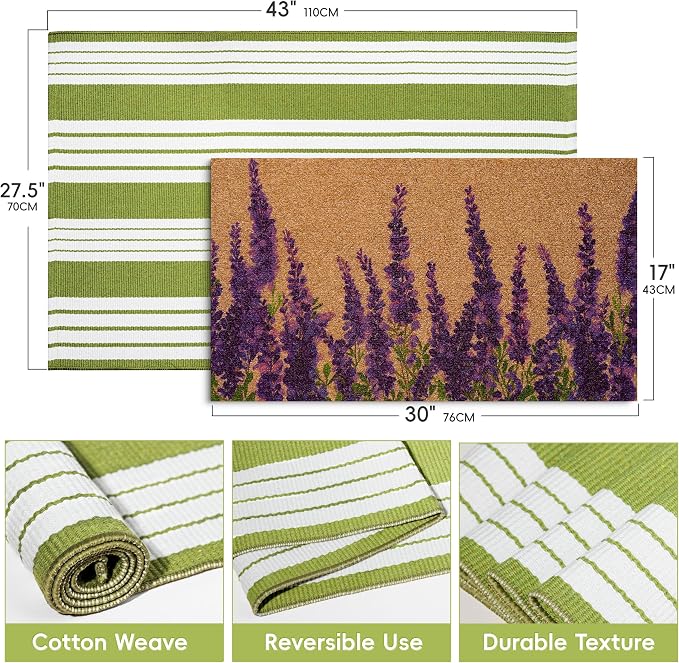 2 PCS Lavender Floral Welcome Door Mat Set, Farmhouse Spring Doormat - Image 2