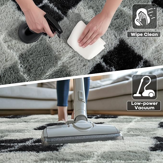 6x9 Large Black and Grey Fluffy Area Rug Non-Slip - Image 5
