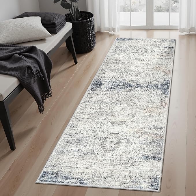 Soalmost Runner Rug 2x6 Washable Kitchen Hallway Runners Blue/Ivory | Non-Slip by Soalmost