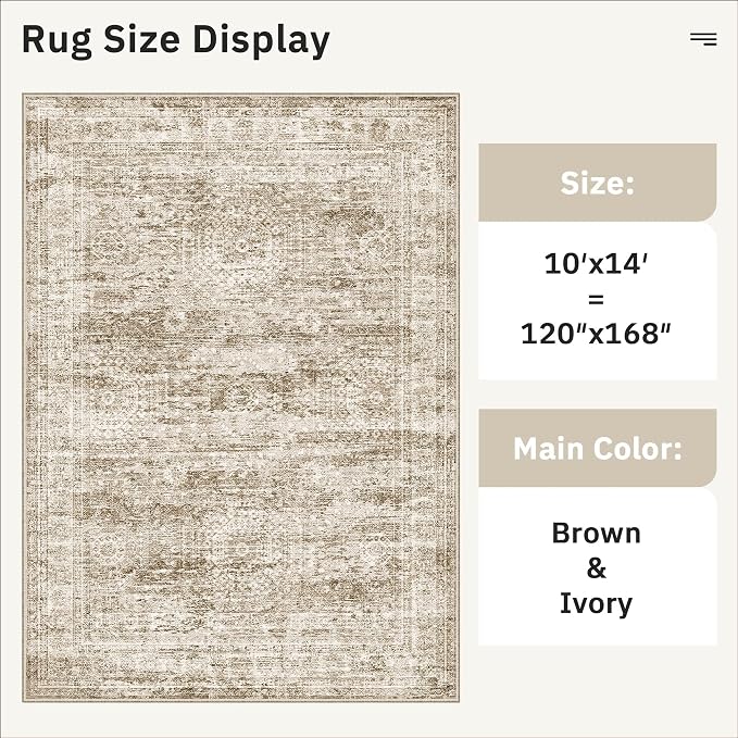 Soalmost 10x14 Area Rugs for Living Room Washable Rug Non-Slip Brown | Large - Image 5