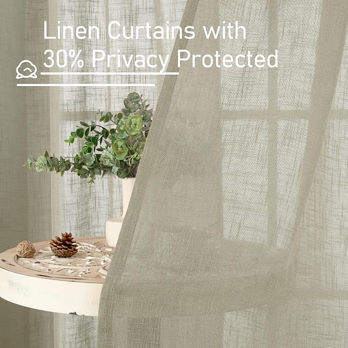 Oatmeal Linen Semi Sheer Curtains 63 Inch Length, Light Filtering Neutral Boho - Image 6