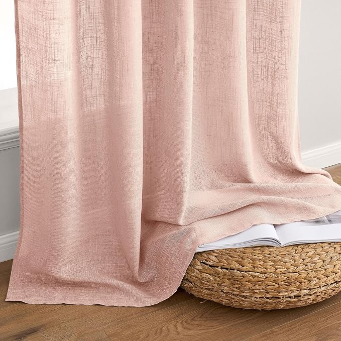 MIULEE Blush Pink Linen Curtains 52x90 Inch Long 2 Panels - Image 7