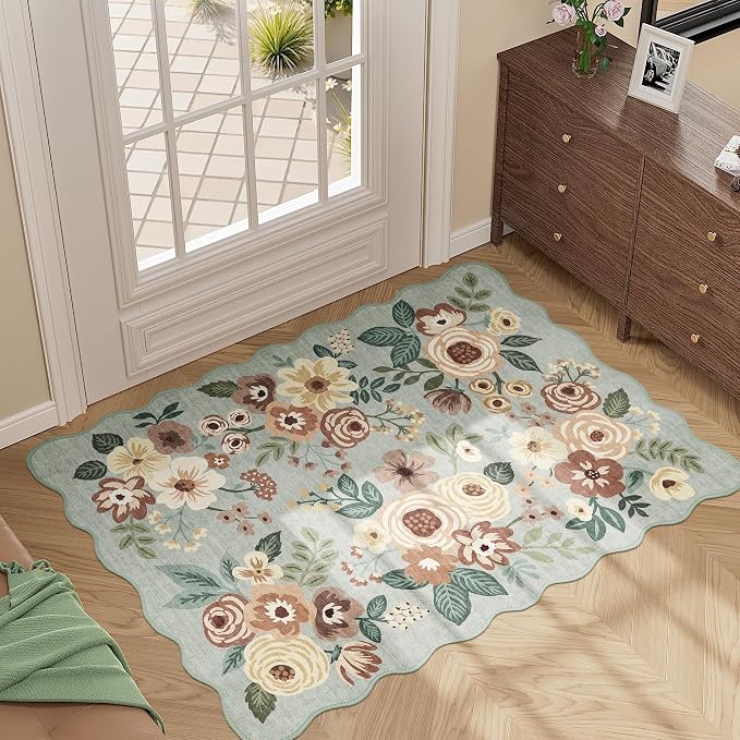 DUKINO 2x3 Rug for Entryway, Floral Door Mat Washable Rug, Sage Green | Non Slip - Image 3