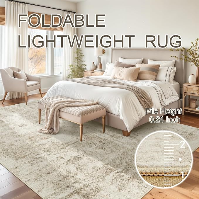 Soalmost 10x14 Area Rugs for Living Room Washable Rug Abstract Beige/Gray | - Image 7