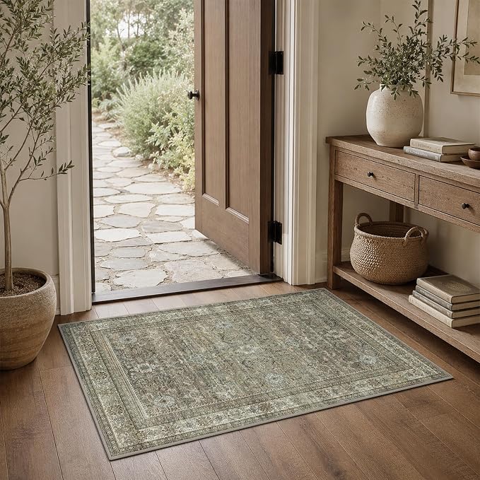 Schweek 2x3 Entryway Rugs Brown Grey Washable Vintage Area Rug Non Slip Mat | by Schweek