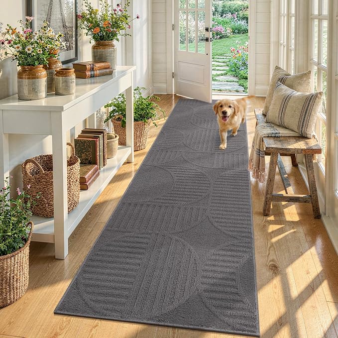Findosom Washable Runner Rug 2x6, Geometric High-Low Textured Non Slip Hallway - Image 4