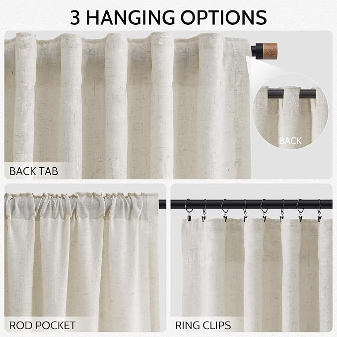Mousse White Linen Curtains for Living Room 108 Inches Long Simple Modern Light - Image 2