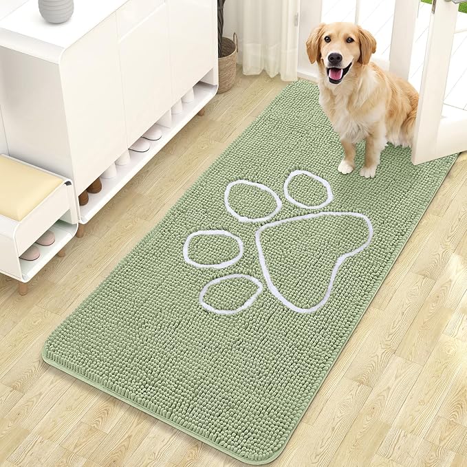 OLANLY Dog Door Mat for Muddy Paws 47x24, Paw Print Design Chenille Mud Mat | by OLANLY