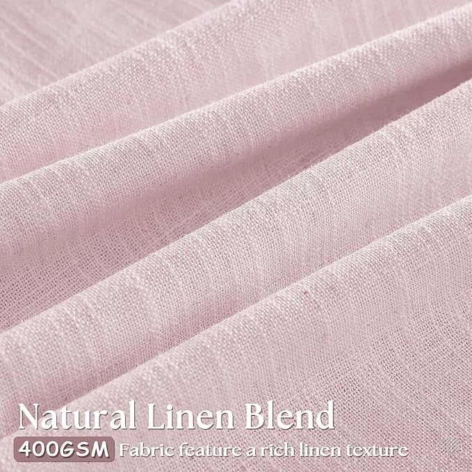 Light Pink Pinch Pleat Linen Semi Sheer Curtains 45 Inch Length 2 Panels | - Image 3