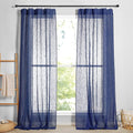 RYB HOME Semi Sheer Curtains - Linen Textured Sheer Light Glare Filter Extra Long Curtains Backdrop for Living Room Patio Door French Door Wall Decor, Navy Blue, 52 x 120 in per Panel, 1 Pair