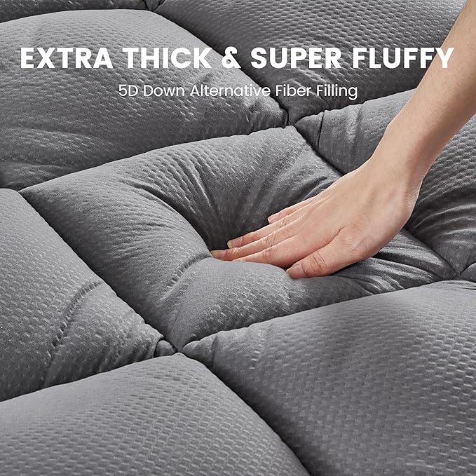 SLEEP ZONE Extra Thick Twin Mattress Topper for Back Pain, Plush Breathable Thick Mattress Pad Cover, Down Alternative Soft Bed Topper with Elastic Fitted Deep Pocket