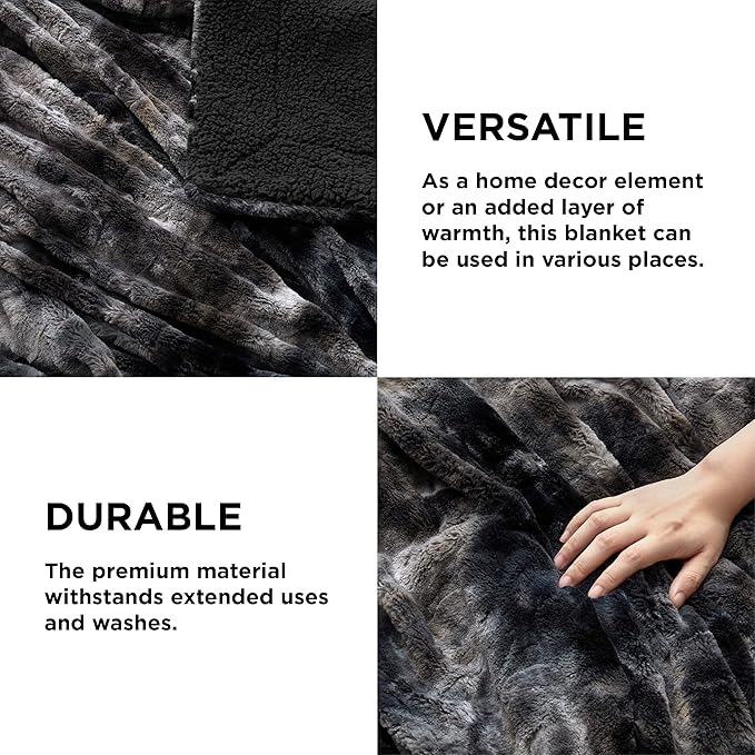 Bedsure GentleSoft Sherpa Fluffy Blanket Twin Size - Fleece Warm and Cozy Throw for Women Gift, Plush & Fuzzy Faux Fur Christmas Blanket for Couch, Sofa, Bed Decor, Tie Dye Design, Black, 60x80 Inches