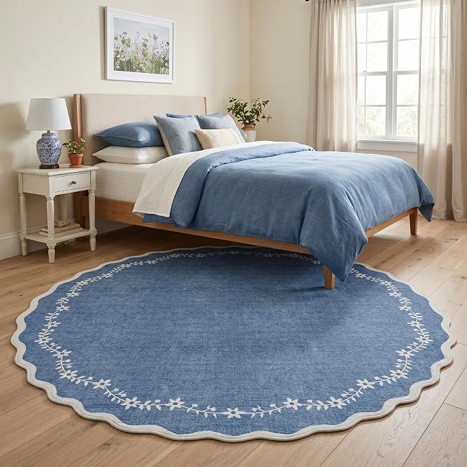 GarveeHome Large Round Rug 8ft Scalloped Washable Circle Living Room Rug | Soft - Image 3