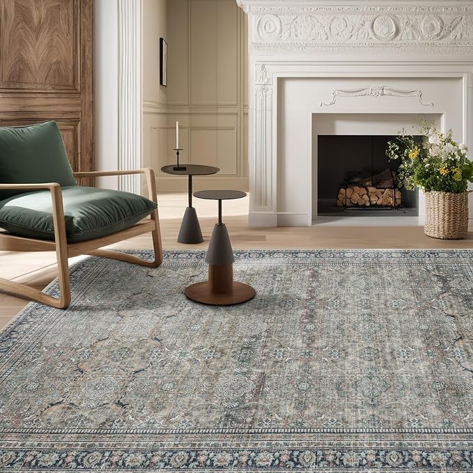 Green Retro 8x10 Washable Area Rugs by Srugn