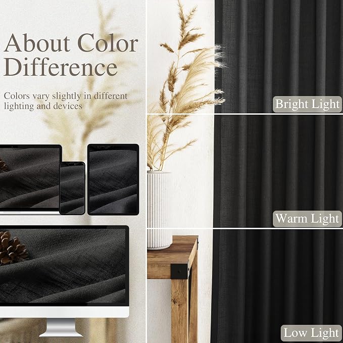 Black Semi Sheer Linen Curtains 84 inch Length - Image 4