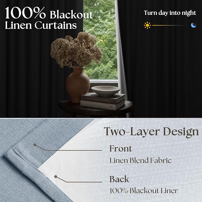 Pinch Pleated 100% Blackout Thick Linen Light Blue Curtains 84 Inches Long | - Image 4