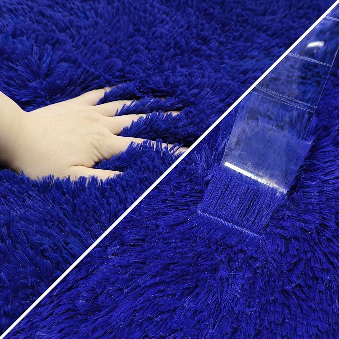 Blue Runner Rug for Bedroom Navy Blue 2x5ft Fluffy Area Rug Bedside Runner Rug - Image 6