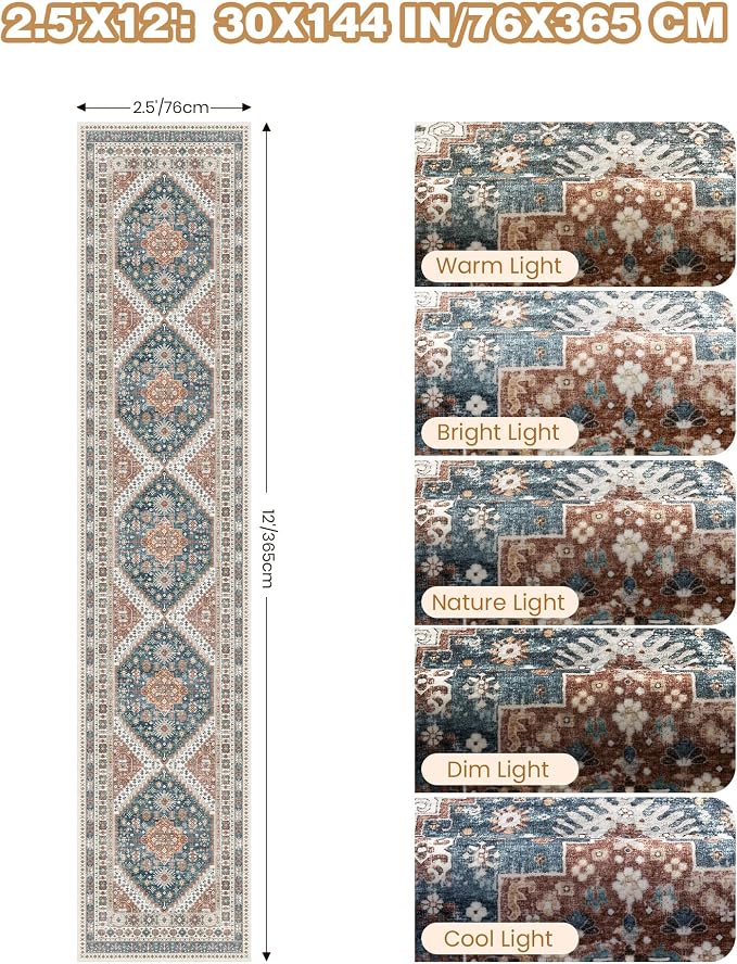 Runners for Hallway 12ft, Non-Slip Long Bathroom Rugs, Living Room, Soft - Image 2