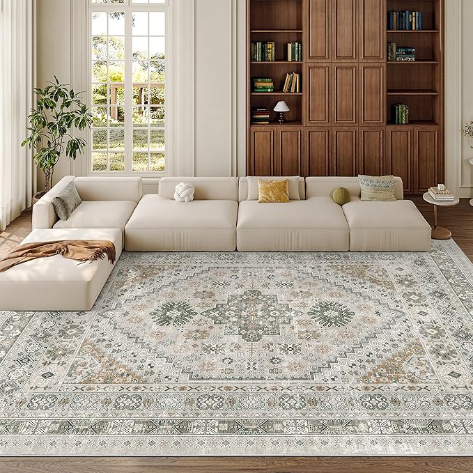 8x10 Area Rugs for Living Room, Large Washable Rug, Dining Room, Low Pile by Zesthome
