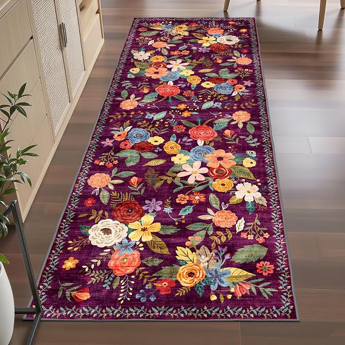 Purple Floral Hallway Runner Rug 3x7 - Image 5