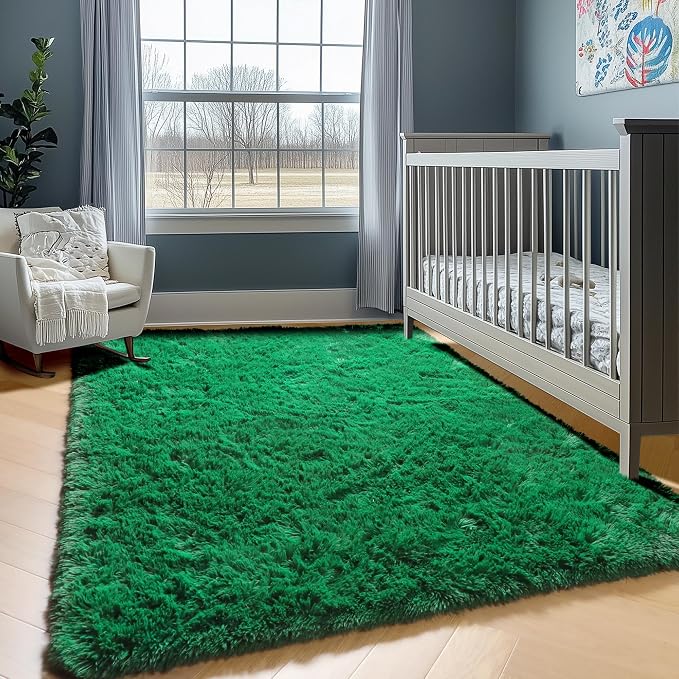 Dark Green Area Rugs for Living Room Bedroom, 5x8 Fluffy Shaggy Large Rug - Image 7