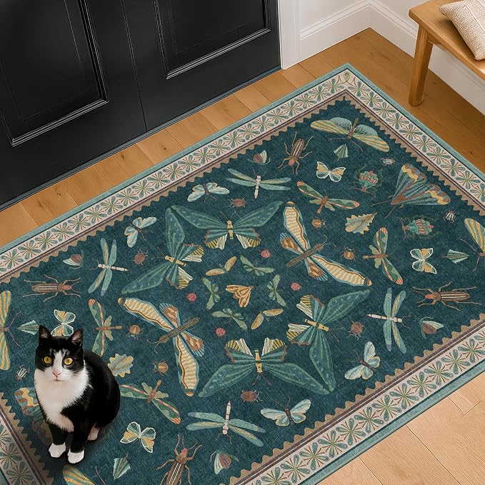 Teal 3x6 Entryway Rug, Washable Low Pile Door Rug by HazoHaus