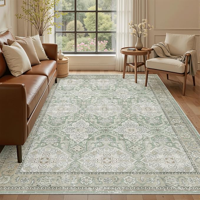 Soalmost 5x7 Area Rug Low Pile Washable Trendy Faded Style Rug, Foldable Stain by Soalmost