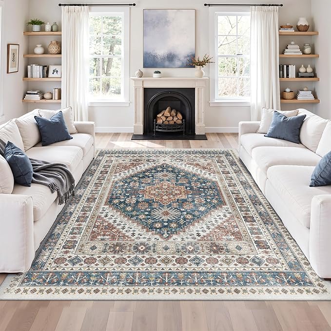 6x9 Area Rugs for Living Room, Large Washable Rug, Dining Room, Low Pile by Zesthome