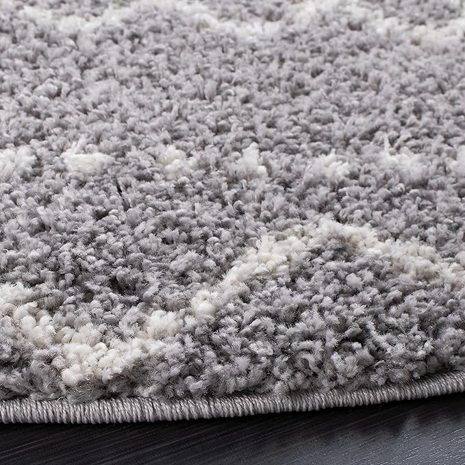 SAFAVIEH Arizona Shag Collection Area Rug - 5'1" Round, Grey & Ivory, Moroccan Design, Non-Shedding & Easy Care, 1.6-inch Thick Ideal for High Traffic Areas in Living Room, Bedroom (ASG741G)