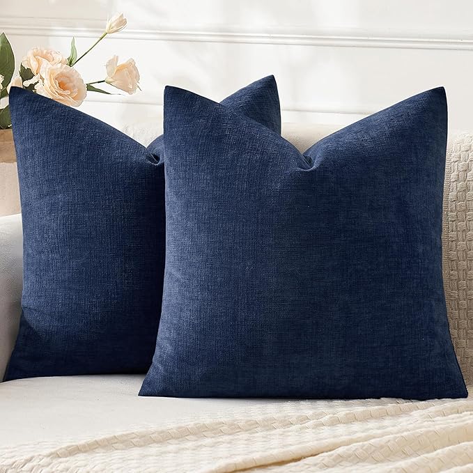 MIULEE Navy Chenille Couch Throw Pillow Covers, 20x20 | Set of 2, Soft Coastal by MIULEE