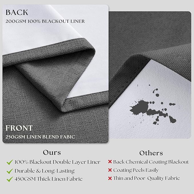 Dark Grey Pleated Thick Linen Blackout Curtains 86 Inches Long - Image 6