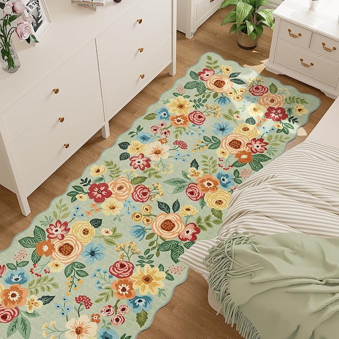 DUKINO 2.6x10 Runner Rug for Hallway, Floral Washable Rug Non Slip, Low Pile - Image 7