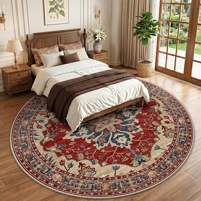 RELEANY Washable Area Rug, Round 10ft, Water Repellent, Pet Friendly, Vintage - Image 2