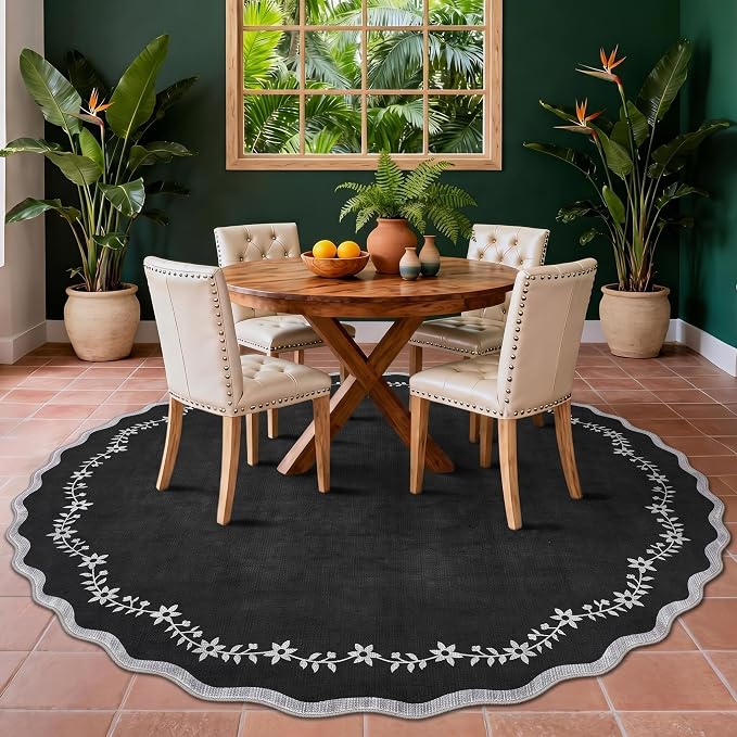 GarveeHome Large Round Rug 8ft Scalloped Washable Circle Living Room Rug | Soft by GarveeHome