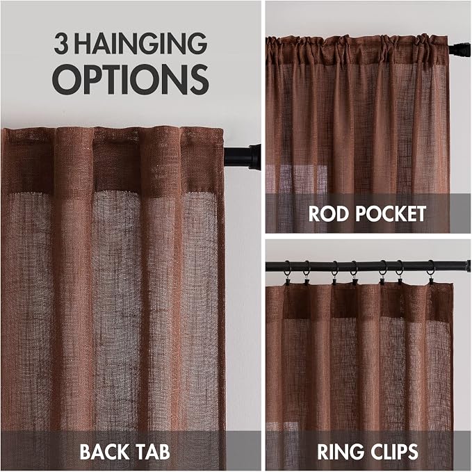 MIULEE Chocolate Brown Linen Curtains 52x72 Inch Length - Image 3