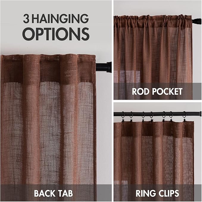 MIULEE Chocolate Brown Linen Curtains 52x54 Inch Long 2 Panels - Image 3