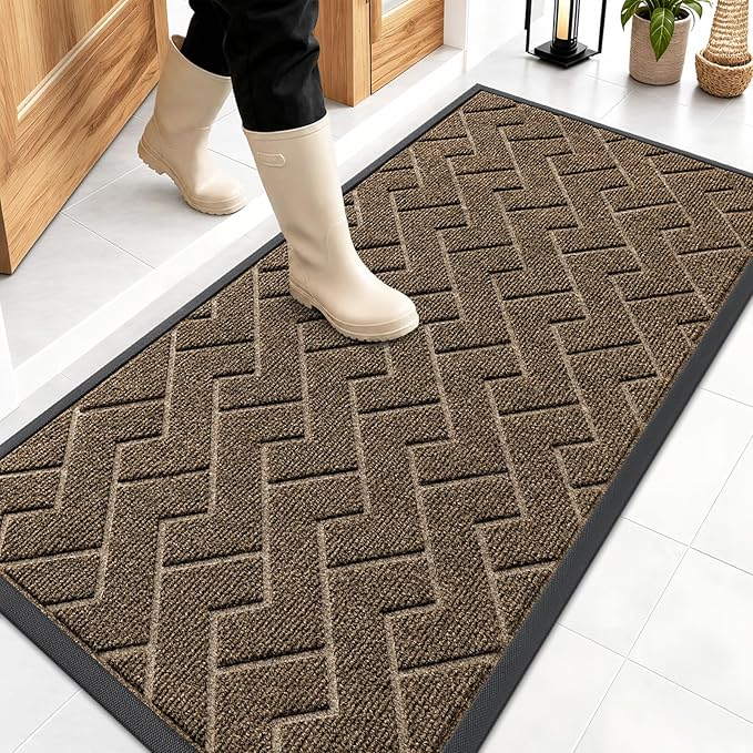 OLANLY Front Door Mat Outside 47x23, All-Season Absorbent Rubber Doormat | Brown by OLANLY
