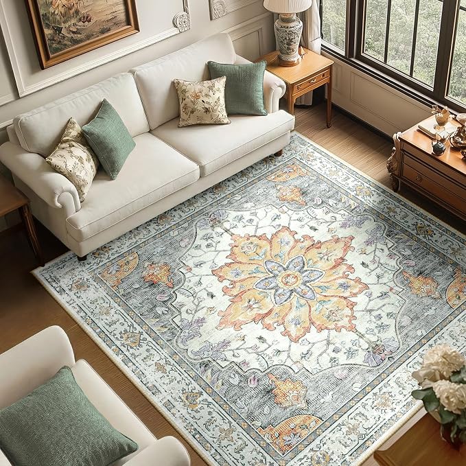RELEANY Washable Area Rug, Square 6'x6', Water Repellent, Pet Friendly by RELEANY