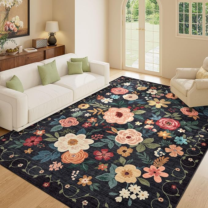 DUKINO 6x9 Area Rugs, Floral Washable Rug - Image 3