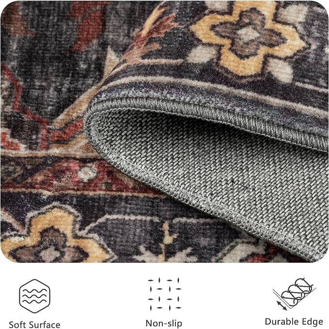 8x10 Area Rugs, Vintage Retro Soft Washable Rug, Non-Slip Low Pile Rugs - Image 6