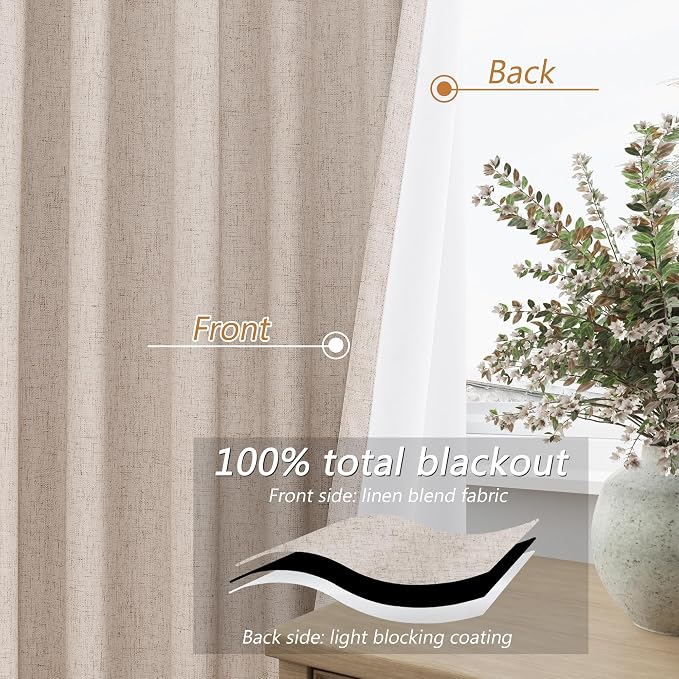 Oatmeal 100% Blackout Curtains 90 Inch Length 2 Panels Set - Image 4