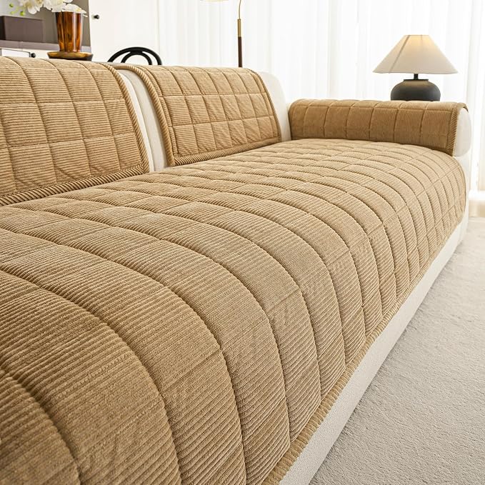 Velvet Couch Covers for Sectional Sofa Washable, Non-Slip L Shaped Sectional by PJLZJFBY