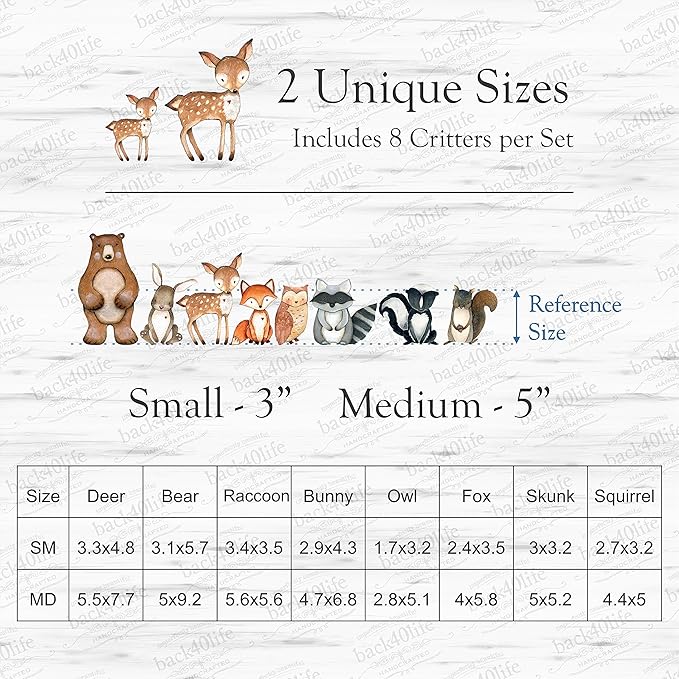 Back40Life Forest Critters Painted Wooden Animal Cutout Shapes (Acrylic Medium + Stands (Bundle of 8))