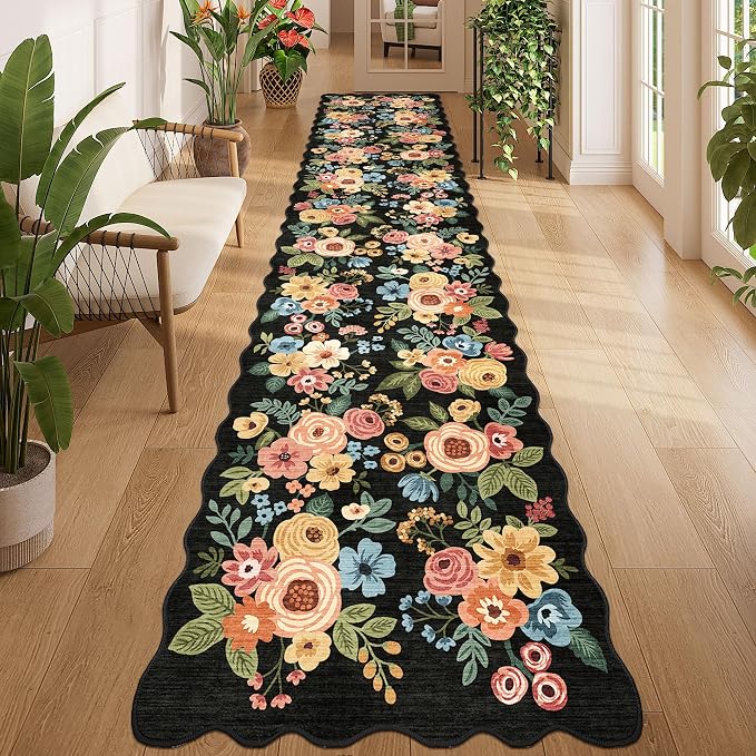 DUKINO 2.6x12 Washable Runner Rug, Floral Non Slip Long Kitchen Rug, Stain - Image 7