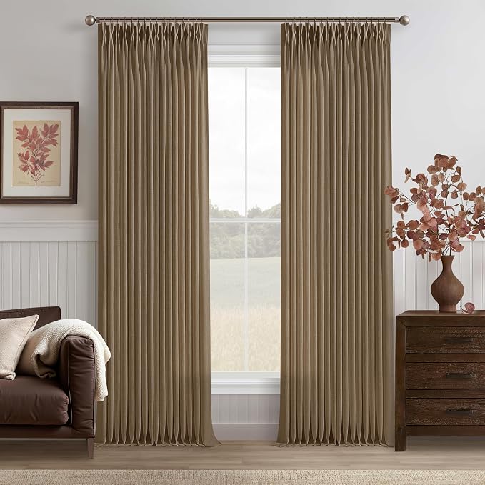 Pleated Linen 120 Inches Light Filtering Dark Brown Ceiling Curtains 50W | by Twodrapes