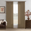 90 Inch Pinch Pleated Dark Brown Memory Shape Linen Semi Sheer Curtains 50W | by Twodrapes
